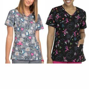 Scrubstar Scrub Tops Women's Small Breast Cancer Awareness/ Mend My Heart Bundle